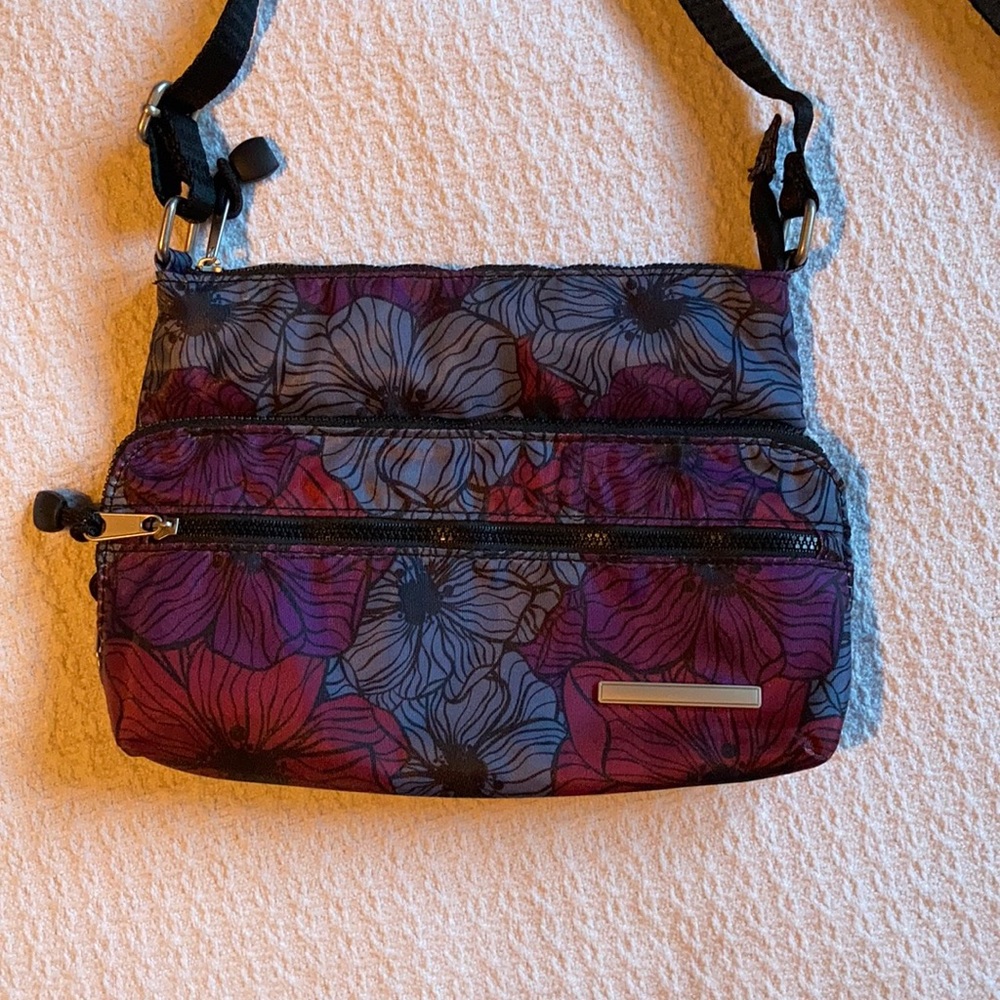 Crossbody Purse Vibrant Purple and Maroon Floral Pattern Adjustable Strap - Picture 2 of 11